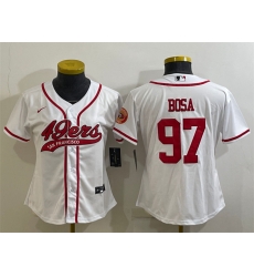 Women San Francisco 49ers 97 Nick Bosa White With Patch Cool Base Stitched Baseball Jersey Women San Francisco 49ers 97 Nick Bosa White With Patch Cool Base Stitched Baseball Jersey