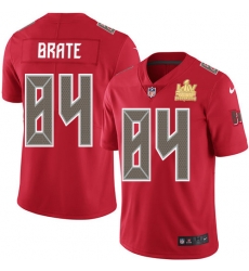 Men Nike Tampa Bay Buccaneers 84 Cameron Brate Red Men Super Bowl LV Champions Patch Stitched NFL Limited Rush Jersey Men Nike Tampa Bay Buccaneers 84 Cameron Brate Red Men Super Bowl LV Champions Patch Stitched NFL Limited Rush Jersey