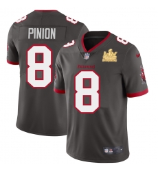 Men Tampa Bay Buccaneers 8 Bradley Pinion Men Super Bowl LV Champions Patch Nike Pewter Alternate Vapor Limited Jersey Men Tampa Bay Buccaneers 8 Bradley Pinion Men Super Bowl LV Champions Patch Nike Pewter Alternate Vapor Limited Jersey