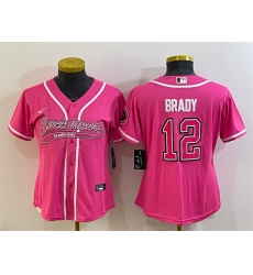 Women Tampa Bay Buccaneers 12 Tom Brady Pink With Patch Cool Base Stitched Baseball Jersey Women Tampa Bay Buccaneers 12 Tom Brady Pink With Patch Cool Base Stitched Baseball Jersey