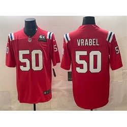 Men New England Patriots 50 Mike Vrabel Red With 6x Super Bowl Champions Patch Vapor Limited Stitched Football Jersey