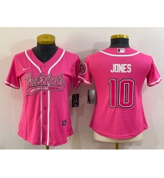 Women New England Patriots 10 Mac Jones Pink With Patch Cool Base Stitched Baseball Jersey Women New England Patriots 10 Mac Jones Pink With Patch Cool Base Stitched Baseball Jersey
