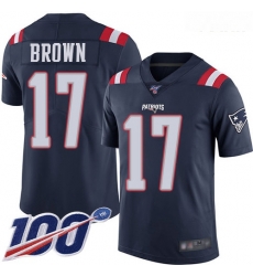 Patriots #17 Antonio Brown Navy Blue Youth Stitched Football Limited Rush 100th Season Jersey Patriots #17 Antonio Brown Navy Blue Youth Stitched Football Limited Rush 100th Season Jersey