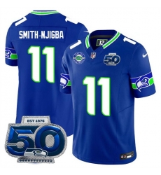 Men Seattle Seahawks 11 Jaxon Smith Njigba Royal 2025 F U S E  50th Season Patch Throwback Vapor Limited Stitched Football Jersey