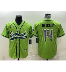Men Seattle Seahawks 14 DK Metcalf Green With Patch Cool Base Stitched Baseball Jersey Men Seattle Seahawks 14 DK Metcalf Green With Patch Cool Base Stitched Baseball Jersey