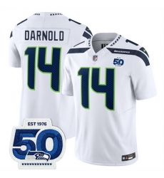 Men Seattle Seahawks 14 Sam Darnold White 2025 F U S E 50th Anniversary Patch Vapor Untouchable Limited Stitched Football Jersey Men Seattle Seahawks 14 Sam Darnold White 2025 F U S E 50th Anniversary Patch Vapor Untouchable Limited Stitched Football Jersey