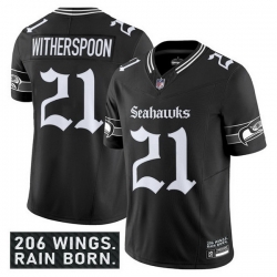 Men Seattle Seahawks 21 Devon Witherspoon Black 2025 F U S E   27Gothic Rain City Shadows Edition 27 Vapor Limited Stitched Football Jersey