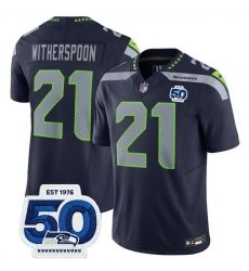 Men Seattle Seahawks 21 Devon Witherspoon Navy 2025 F U S E  50th Anniversary Patch Vapor Untouchable Limited Stitched Football Jersey