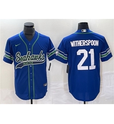 Men Seattle Seahawks 21 Devon Witherspoon Royal Throwback Cool Base Stitched Baseball Jersey Men Seattle Seahawks 21 Devon Witherspoon Royal Throwback Cool Base Stitched Baseball Jersey