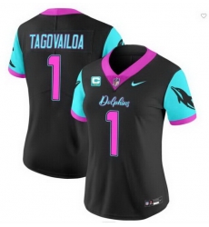 Women Miami Dolphins 1 Tua Tagovailoa Black F U S E With 2 Star C Patch 27Miami Vice 27 Vapor Limited Stitched Football Jersey Women Miami Dolphins 1 Tua Tagovailoa Black F U S E With 2 Star C Patch 27Miami Vice 27 Vapor Limited Stitched Football Jersey