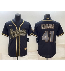 Men New Orleans Saints 41 Alvin Kamara Black Gold With Patch Cool Base Stitched Baseball Jersey Men New Orleans Saints 41 Alvin Kamara Black Gold With Patch Cool Base Stitched Baseball Jersey
