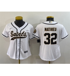 Women New Orleans Saints 32 Tyrann Mathieu White With Patch Cool Base Stitched Baseball Jersey Women New Orleans Saints 32 Tyrann Mathieu White With Patch Cool Base Stitched Baseball Jersey