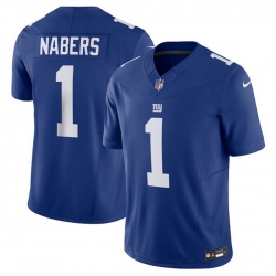 Men New York Giants 1 Malik Nabers Blue 2024 Draft F U S E  Vapor Untouchable Limited Stitched Jersey