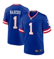 Men New York Giants 1 Malik Nabers Royal Classic Football Stitched Game Jersey Men New York Giants 1 Malik Nabers Royal Classic Football Stitched Game Jersey