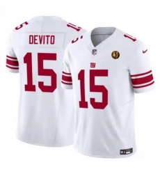 Men New York Giants 15 Tommy DeVito White 2023 F U S E With John Madden Patch Vapor Limited Stitched Football Jersey Men New York Giants 15 Tommy DeVito White 2023 F U S E With John Madden Patch Vapor Limited Stitched Football Jersey