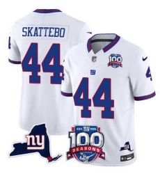 Men New York Giants 44 Cam Skattebo White 2025 Draft F U S E  100th Season  26 State Patch Vapor Limited Stitched Football Jersey