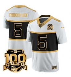 Men New York Giants 5 Kayvon Thibodeaux White Gold 100TH Season Commemorative Patch Limited Stitched Football Jersey Men New York Giants 5 Kayvon Thibodeaux White Gold 100TH Season Commemorative Patch Limited Stitched Football Jersey