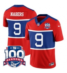 Men New York Giants 9 Malik Nabers Century Red 2024 Draft 100TH Season Commemorative Patch Limited Stitched Football Jersey Men New York Giants 9 Malik Nabers Century Red 2024 Draft 100TH Season Commemorative Patch Limited Stitched Football Jersey