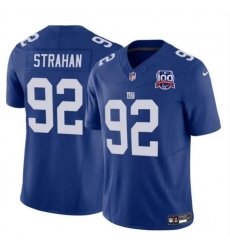 Men New York Giants 92 Michael Strahan Blue 2024 F U S E 100TH Season Patch Vapor Untouchable Limited Stitched Jersey Men New York Giants 92 Michael Strahan Blue 2024 F U S E 100TH Season Patch Vapor Untouchable Limited Stitched Jersey