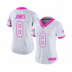 Womens New York Giants 8 Daniel Jones Limited White Pink Rush Fashion Football Jersey