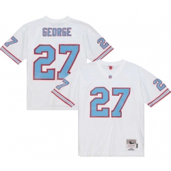 Men Tennessee Oilers 27 Eddie George White Throwback Stitched Jersey