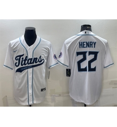 Men Tennessee Titans 22 Derrick Henry White With Patch Cool Base Stitched Baseball Jersey Men Tennessee Titans 22 Derrick Henry White With Patch Cool Base Stitched Baseball Jersey