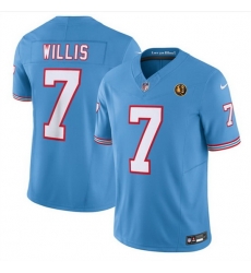 Men Tennessee Titans 7 Malik Willis Blue 2023 F U S E Throwback With John Madden Patch Vapor Limited Stitched Football Jersey Men Tennessee Titans 7 Malik Willis Blue 2023 F U S E Throwback With John Madden Patch Vapor Limited Stitched Football Jersey