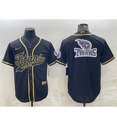 Men Tennessee Titans Black Gold Team Big Logo With Patch Cool Base Stitched Baseball Jersey Men Tennessee Titans Black Gold Team Big Logo With Patch Cool Base Stitched Baseball Jersey