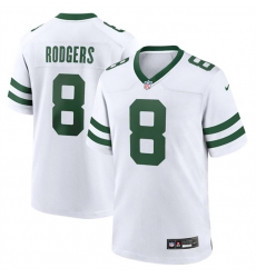 Men New York Jets 8 Aaron Rodgers White Throwback Player Stitched Game Jersey Men New York Jets 8 Aaron Rodgers White Throwback Player Stitched Game Jersey