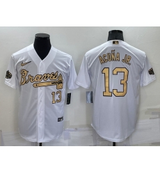 Men Atlanta Braves 13 Ronald Acuna Jr 2022 All Star White Cool Base Stitched Baseball Jersey Men Atlanta Braves 13 Ronald Acuna Jr 2022 All Star White Cool Base Stitched Baseball Jersey