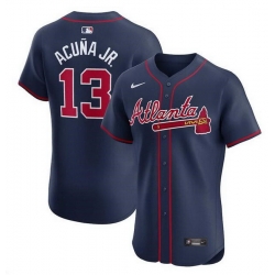 Men Atlanta Braves 13 Ronald Acuna Jr  Navy Alternate Elite Stitched Baseball Jersey