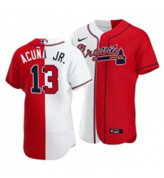 Men Atlanta Braves 13 Ronald Acuna Jr Split White Red Two Tone Jersey Men Atlanta Braves 13 Ronald Acuna Jr Split White Red Two Tone Jersey