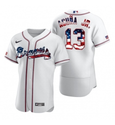 Men Atlanta Braves 13 Ronald Acuna Jr White USA Flag Fashion Nike Cool Base Jersey Men Atlanta Braves 13 Ronald Acuna Jr White USA Flag Fashion Nike Cool Base Jersey