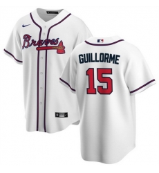 Men Atlanta Braves 15 Luis Guillorme White Cool Base Stitched Baseball Jersey Men Atlanta Braves 15 Luis Guillorme White Cool Base Stitched Baseball Jersey