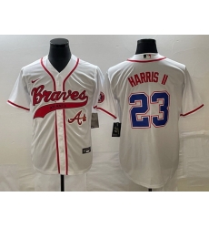 Men Atlanta Braves 23 Michael Harris II White Cool Base With Patch Stitched Baseball Jersey Men Atlanta Braves 23 Michael Harris II White Cool Base With Patch Stitched Baseball Jersey