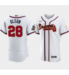 Men Atlanta Braves 28 Matt Olson 2022 White Gold World Series Champions Program Flex Base Stitched Baseball jersey Men Atlanta Braves 28 Matt Olson 2022 White Gold World Series Champions Program Flex Base Stitched Baseball jersey
