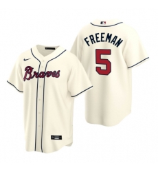 Men Atlanta Braves 5 Freddie Freeman Cream Cool Base Stitched Jersey Men Atlanta Braves 5 Freddie Freeman Cream Cool Base Stitched Jersey