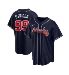 Men Atlanta Braves 99 Spencer Strider Navy Cool Base Stitched Baseball Jersey Men Atlanta Braves 99 Spencer Strider Navy Cool Base Stitched Baseball Jersey