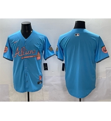 Men Atlanta Braves Blank Blue 2024 Atliens  26 Peach With Outkast Patch Vapor Limited Stitched Baseball Jersey