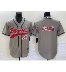 Men Atlanta Braves Gray Team Big Logo Cool Base With Patch Stitched Baseball Jersey Men Atlanta Braves Gray Team Big Logo Cool Base With Patch Stitched Baseball Jersey