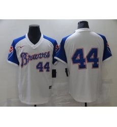 Men Nike Atlanta Braves Hank Aaron 44 White Blue Pullover Jersey Men Nike Atlanta Braves Hank Aaron 44 White Blue Pullover Jersey