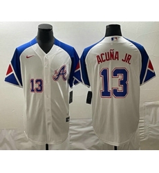Mens Atlanta Braves #13 Ronald Acuna Jr Number White 2023 City Connect Cool Base Stitched Jersey Mens Atlanta Braves #13 Ronald Acuna Jr Number White 2023 City Connect Cool Base Stitched Jersey