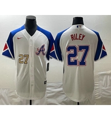 Mens Atlanta Braves #27 Austin Riley Number White 2023 City Connect Cool Base Stitched Jersey Mens Atlanta Braves #27 Austin Riley Number White 2023 City Connect Cool Base Stitched Jersey