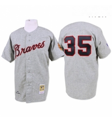 Mens Mitchell and Ness 1969 Atlanta Braves 35 Phil Niekro Replica Grey Throwback MLB Jersey Mens Mitchell and Ness 1969 Atlanta Braves 35 Phil Niekro Replica Grey Throwback MLB Jersey