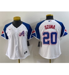 Women Atlanta Braves 20 Marcell Ozuna White 2023 City Connect Stitched Baseball Jersey 3 Women Atlanta Braves 20 Marcell Ozuna White 2023 City Connect Stitched Baseball Jersey 3