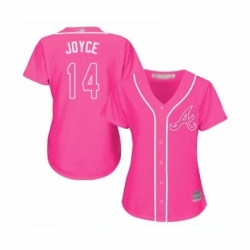 Womens Atlanta Braves 14 Matt Joyce Replica Pink Fashion Cool Base Baseball Jersey 