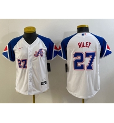 Youth Atlanta Braves 27 Austin Riley White 2023 City Connect With Patch Stitched Baseball Youth Atlanta Braves 27 Austin Riley White 2023 City Connect With Patch Stitched Baseball