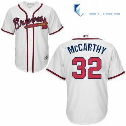 Youth Majestic Atlanta Braves 32 Brandon McCarthy Authentic White Home Cool Base MLB Jersey 