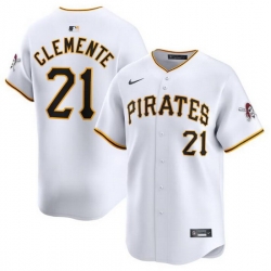 Men Pittsburgh Pirates 21 Roberto Clemente White Home Limited Stitched Baseball Jersey