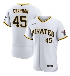 Men Pittsburgh Pirates 45 Aroldis Chapman White Flex Base Stitched Jersey Men Pittsburgh Pirates 45 Aroldis Chapman White Flex Base Stitched Jersey